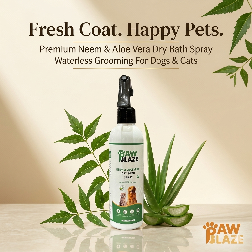 PawBlaze Neem & Aloe Vera Waterless Dry Bath Spray for Dogs & Cats | Cleans, Deodorizes & Refreshes Without Water | 250ml