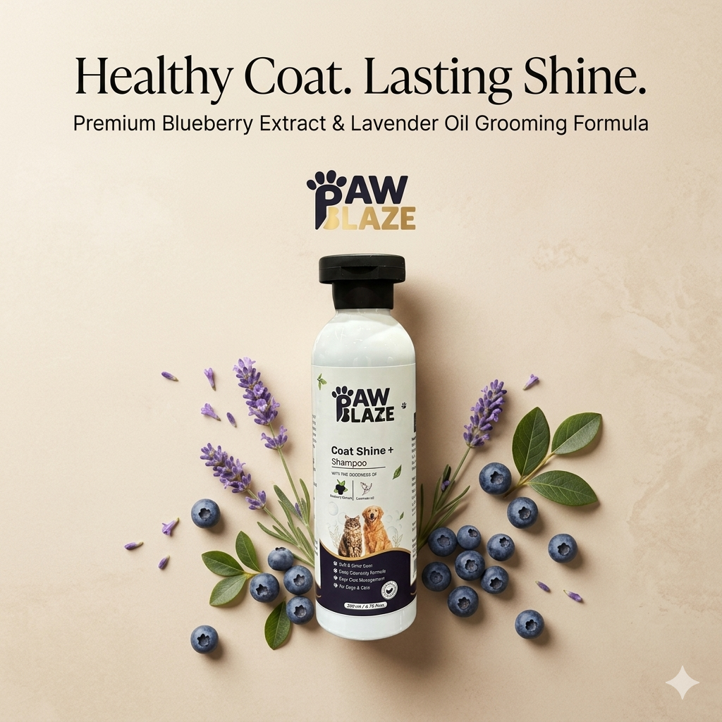 PawBlaze Coat Shine+ Dog & Cat Shampoo | Blueberry Extract & Lavender Oil | Soft, Shiny & Healthy Coat | 200ml